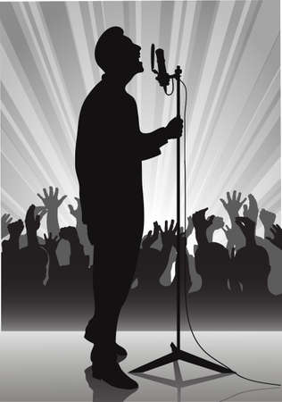 on the image the performer with a microphone on a scene is presentedのイラスト素材