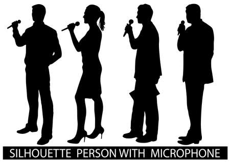 on the image are presented a silhouette of people with a microphoneのイラスト素材