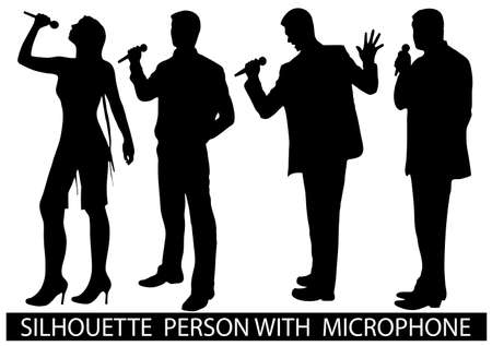 on the image are presented a silhouette of people with a microphoneのイラスト素材