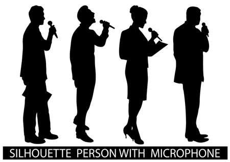 on the image are presented a silhouette of people with a microphoneのイラスト素材
