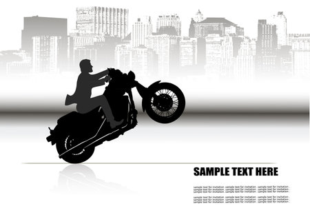 a man on a motorcycle on the background of the cityのイラスト素材