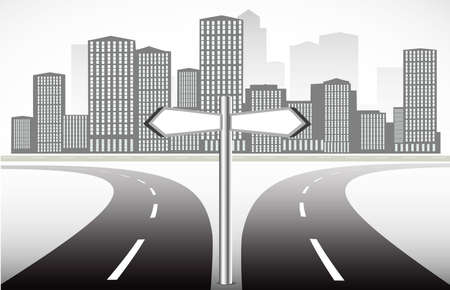 pointer from two roads on the background of the cityのイラスト素材