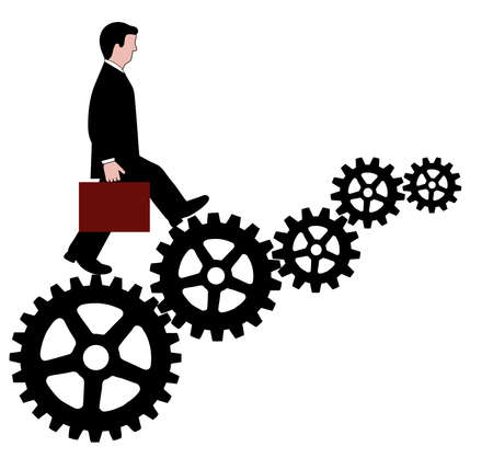 businessman walks on the mechanismのイラスト素材