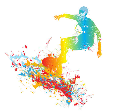 silhouette of the surfer from paint splashesのイラスト素材