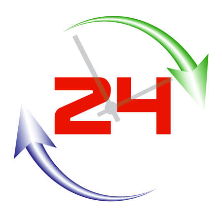 24 hours per day the symbol for design is isolated on a white backgroundのイラスト素材