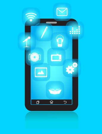 Smart Phone with icons of appendices of multimediaのイラスト素材