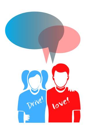silhouettes of young people with a bubble for the textのイラスト素材