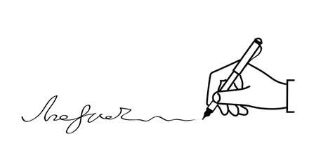 hand appends the signature on a white backgroundのイラスト素材