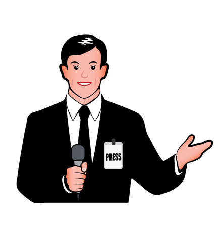 journalist with a microphone on a white backgroundのイラスト素材