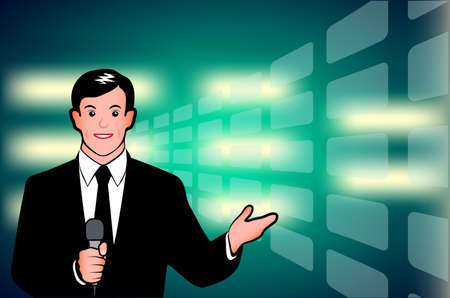 journalist with a microphone in studioのイラスト素材
