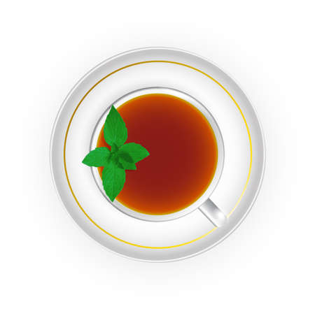 cup of tea with mint top viewのイラスト素材