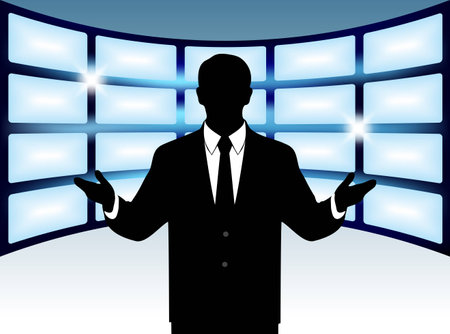 silhouette man on a background of the monitors studio backgroundのイラスト素材