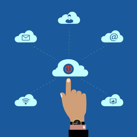 hand operates working with Cloud computingのイラスト素材