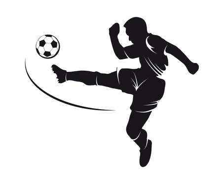 silhouette of a footballer beating on a ballのイラスト素材