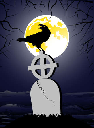 raven sitting on a crossのイラスト素材