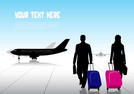 silhouette people in an airportのイラスト素材