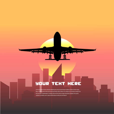 plane taking off at sunset backgroundのイラスト素材