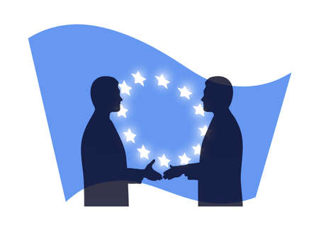 handshake against the European Union flagのイラスト素材