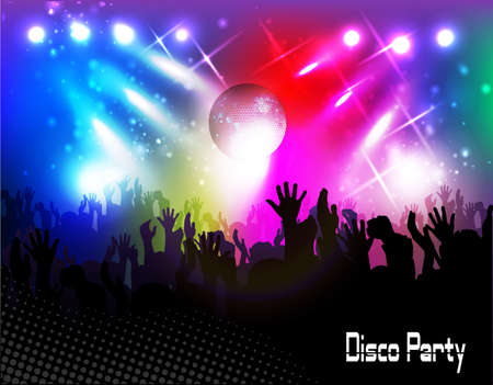 Evening in night club. people against color illuminationのイラスト素材