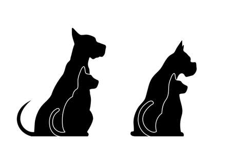 Silhouettes of pets, cat dogのイラスト素材
