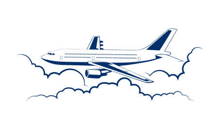 airplane flying among cloudsのイラスト素材
