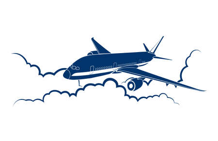 airplane flying among cloudsのイラスト素材