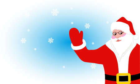 cheerful Santa Claus greets on the background of snowflakesのイラスト素材