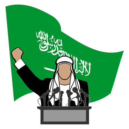 person on a tribune against a flag of Saudi Arabiaのイラスト素材