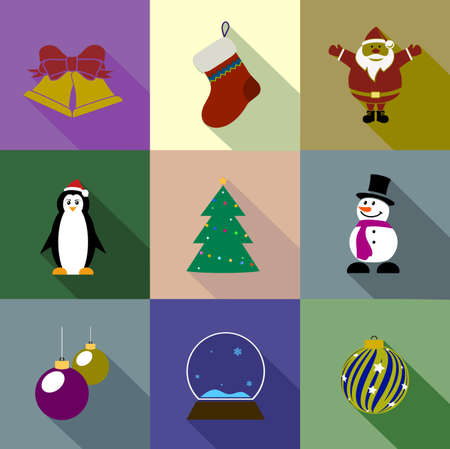 colored Christmas icons flat styleのイラスト素材