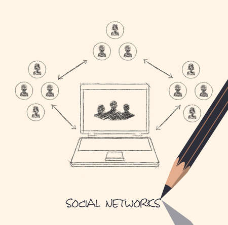 drawing pencil scheme of  social networks communication people Internetのイラスト素材