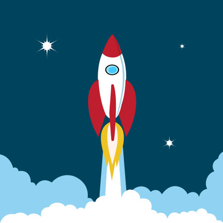 rocket soars into the sky color illustration