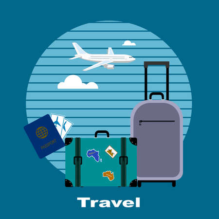 Objects of tourism and travelings, flat style.のイラスト素材
