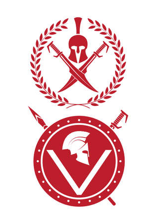 icon a Spartan helmet in a laurel wreathのイラスト素材