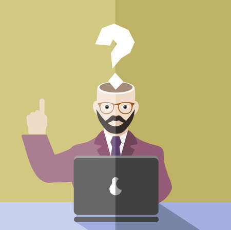 businessman with a question mark in front of the computerのイラスト素材