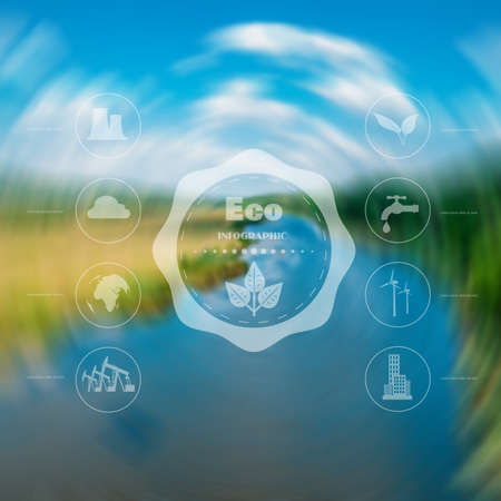 Infographics. Environmental icons oil production exhaustion of water resources and other. Web interface design. Environmentally friendly Concept.のイラスト素材