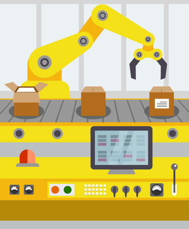 conveyor line packing of production flat styleのイラスト素材