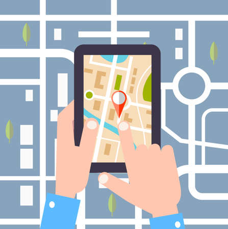 flat design vector illustration.GPS technology laying of a route travel, tourismのイラスト素材