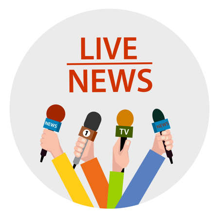 illustration in flat style. hands holding microphones.のイラスト素材