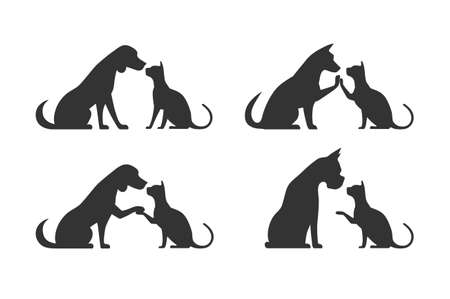 Silhouettes of pets cat dogのイラスト素材