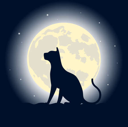 cat on a roof against the moonのイラスト素材