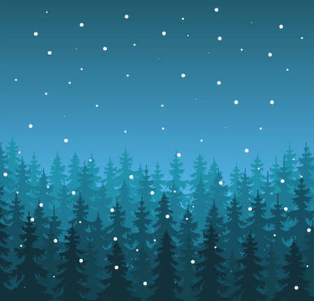 Christmas Winter Landscape in Blue Shadesのイラスト素材