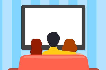 Family leisure, people behind viewing of the TV, flat style.のイラスト素材