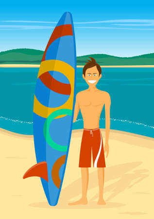 cheerful surfer on sea background.のイラスト素材