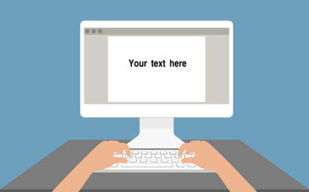 man in front of a computer monitor in the workplace flat styleのイラスト素材