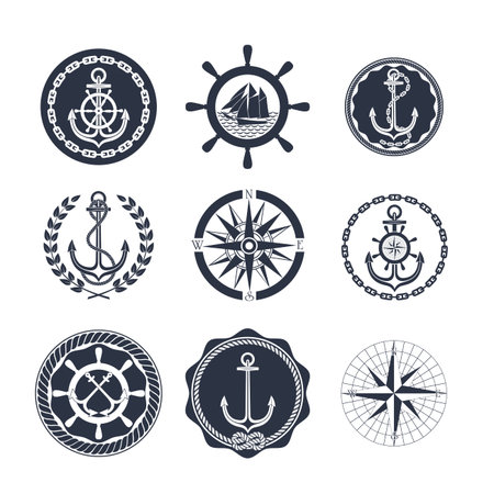 marine symbols on a white backgroundのイラスト素材