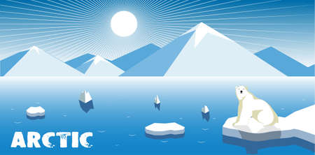 Polar bear on an ice floe, polar landscape.のイラスト素材