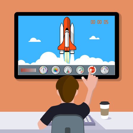 people working with computer controlling touch screen.のイラスト素材