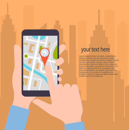 flat design vector illustration.GPS technology laying of a route travel, tourismのイラスト素材