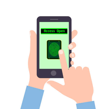 A gadget is in hands. Detector of finger-prints. Safe included in the systemのイラスト素材