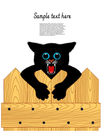 playing cat sitting on a fenceのイラスト素材